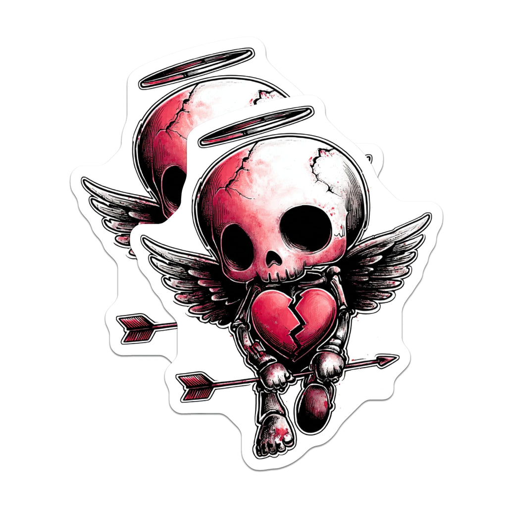 (2 Pack) Emo Cupid Skeleton Magnets - Broken Heart Skull Angel Decor - Gothic Kawaii Valentine Art - 5 Inches On Longest Side - Thick Durable Magnet - Made in USA - MAG22031