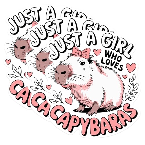 (3 Pack) Capybara Decals - Cute Animal Stickers - Just a Girl Who Loves Capybaras Laptop Decal - 3 Inches On Longest Side - Easy Peel & Apply - Made in USA - 3MCS0956
