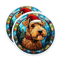 (2 Pack) Airedale Terrier Christmas Magnets - Stained Glass Dog Art - Holiday Fridge Decor - 5 Inches On Longest Side - Thick Durable Magnet - Made in USA - MAG27445