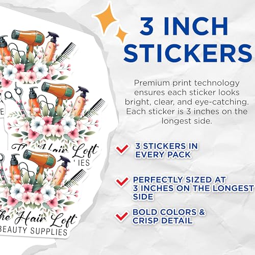 (3 Pack) Hair Stylist Decals - Salon Beauty Decor - Hairdresser Gifts - 3 Inches On Longest Side - Easy Peel & Apply - Made in USA - 3MCS6339